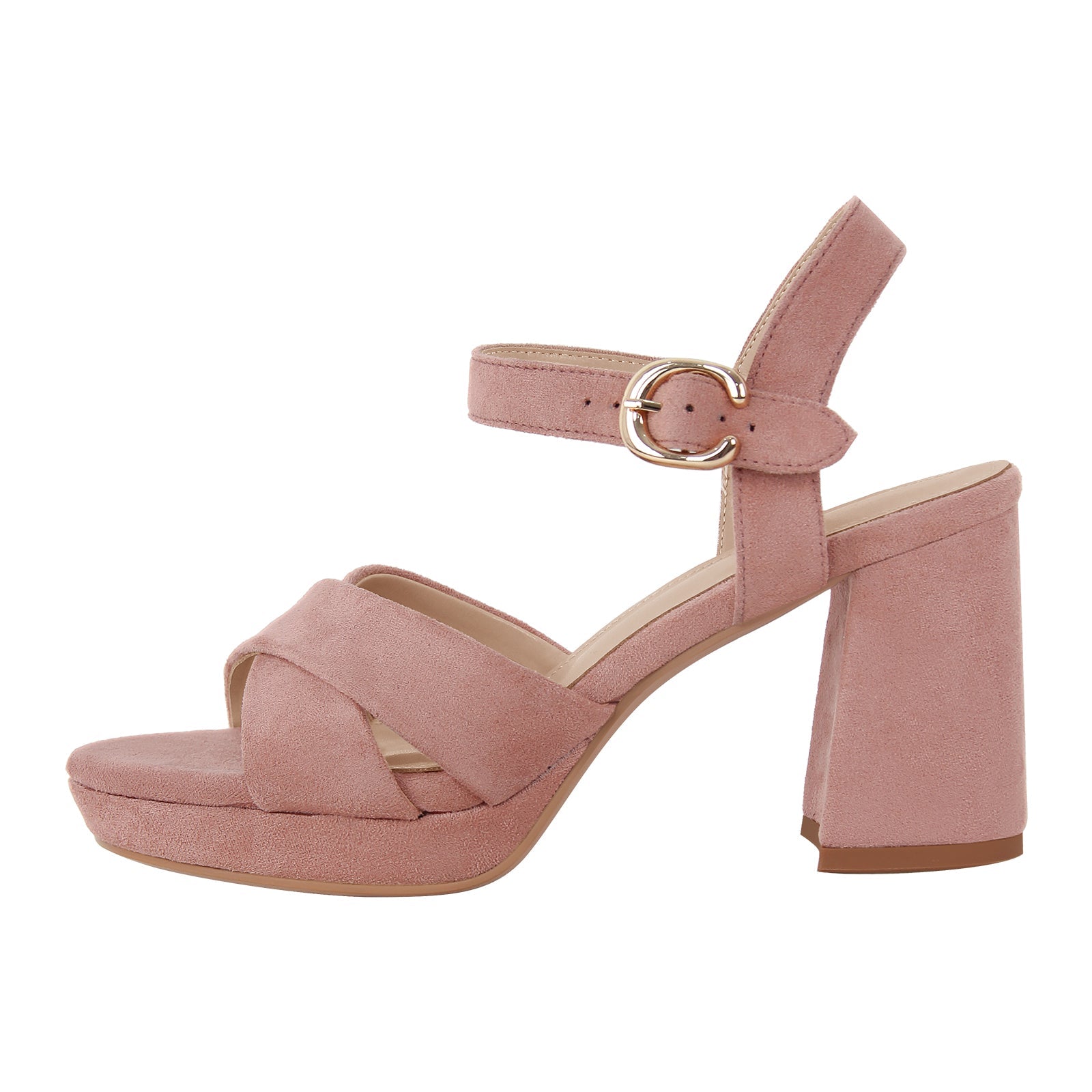 Suede Round Toe Platform Buckle Strap Sandals - Onlymaker