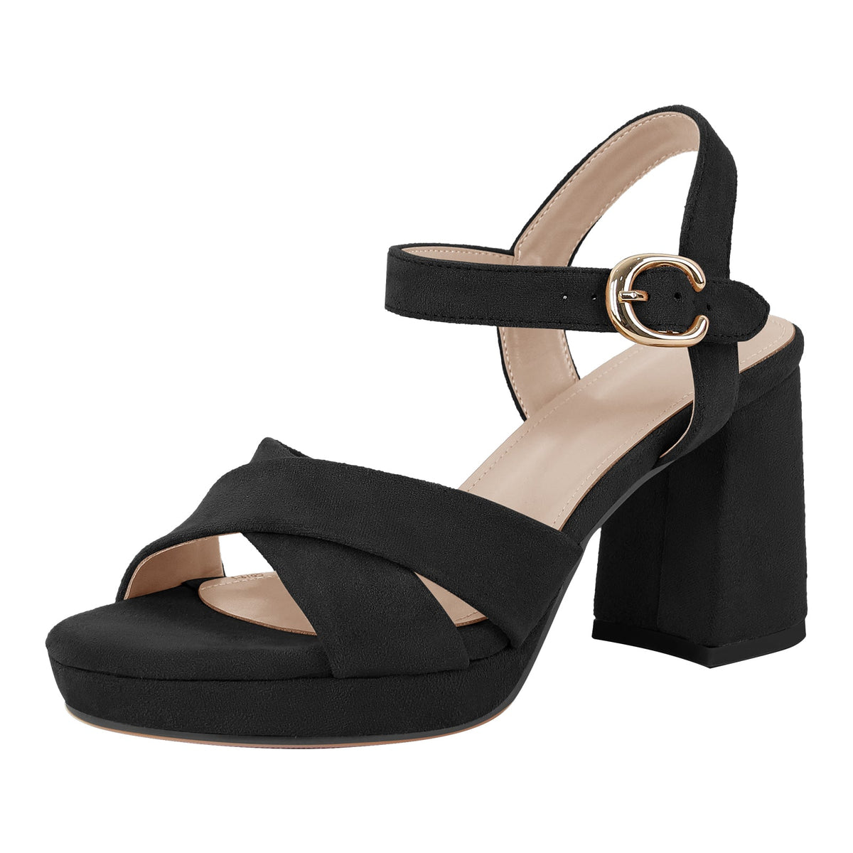 Suede Round Toe Platform Buckle Strap Sandals - Onlymaker
