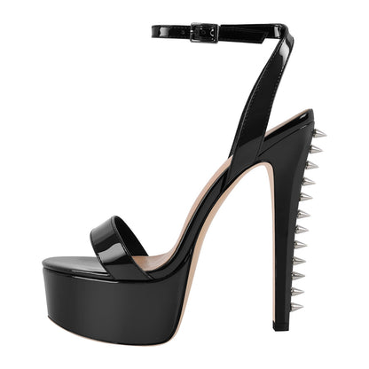Platform Rivet Ankle Strap Stiletto Sandals - Onlymaker