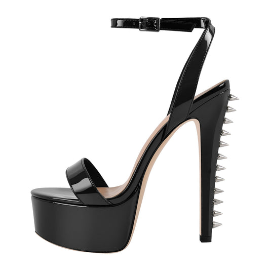 Platform Rivet Ankle Strap Stiletto Sandals - Onlymaker