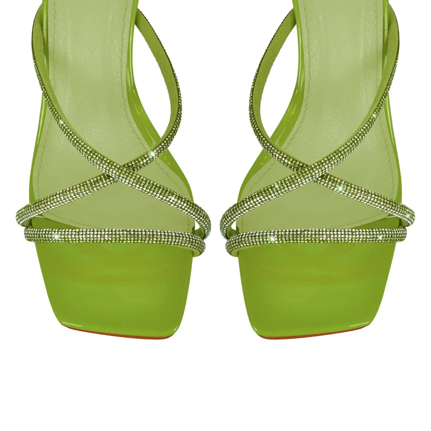 Square Toe Rhinestone Ankle Strap Stiletto Sandals - Onlymaker