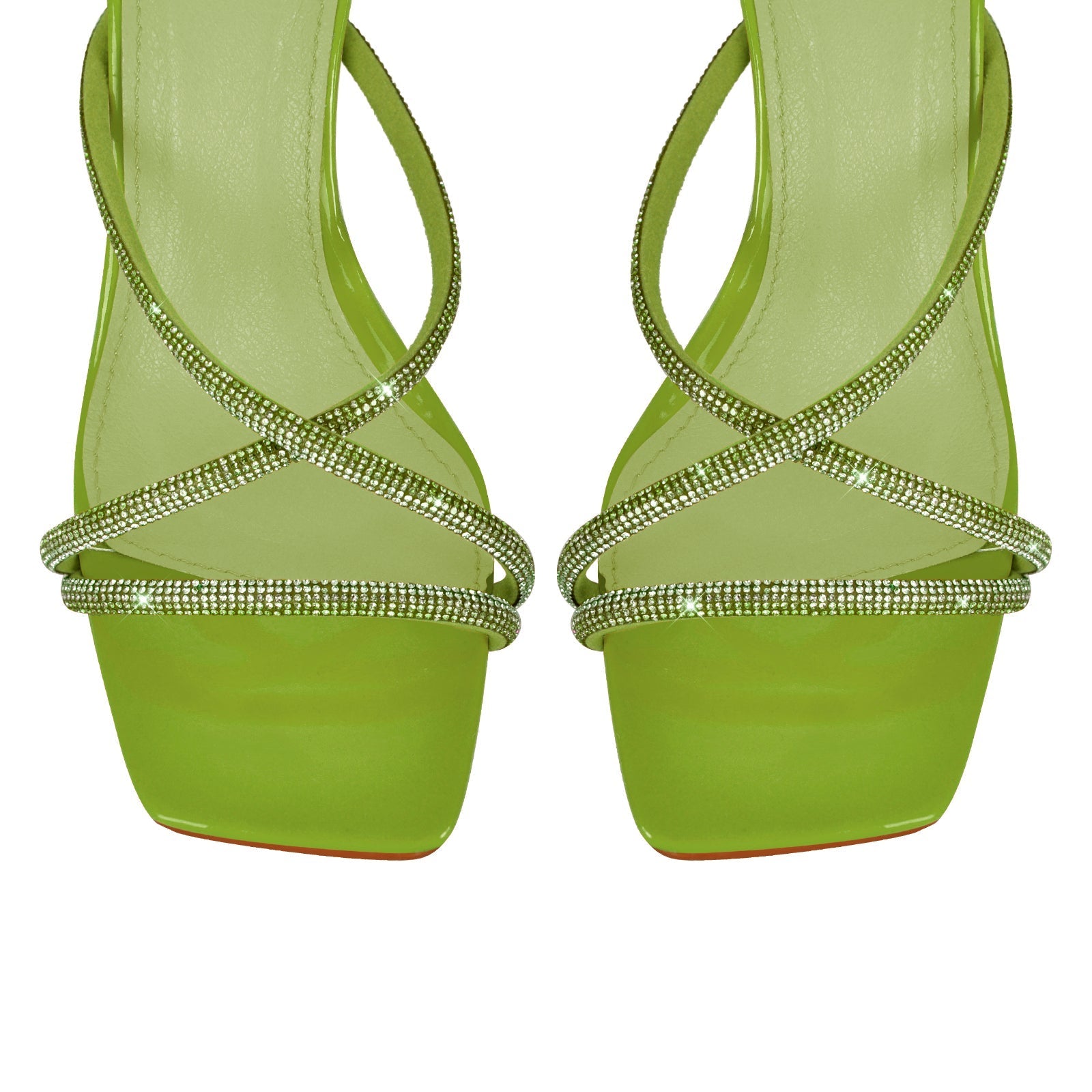 Square Toe Rhinestone Ankle Strap Stiletto Sandals - Onlymaker