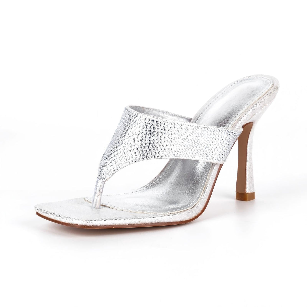 Square Toe Rhinestone Flip Flops Sandals - Onlymaker