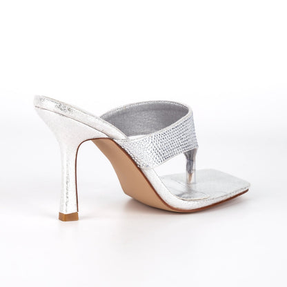 Square Toe Rhinestone Flip Flops Sandals - Onlymaker
