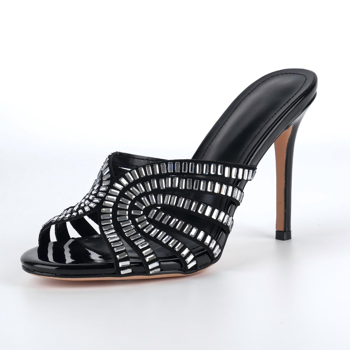 Round Toe Rhinestone Stiletto Mules - Onlymaker
