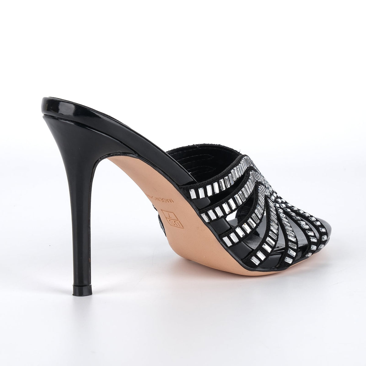 Round Toe Rhinestone Stiletto Mules - Onlymaker
