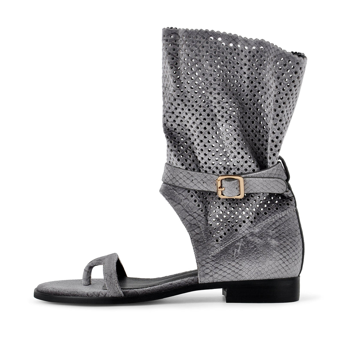 Flip-Flop Buckle Cutout Flat Bootie Sandals - Onlymaker
