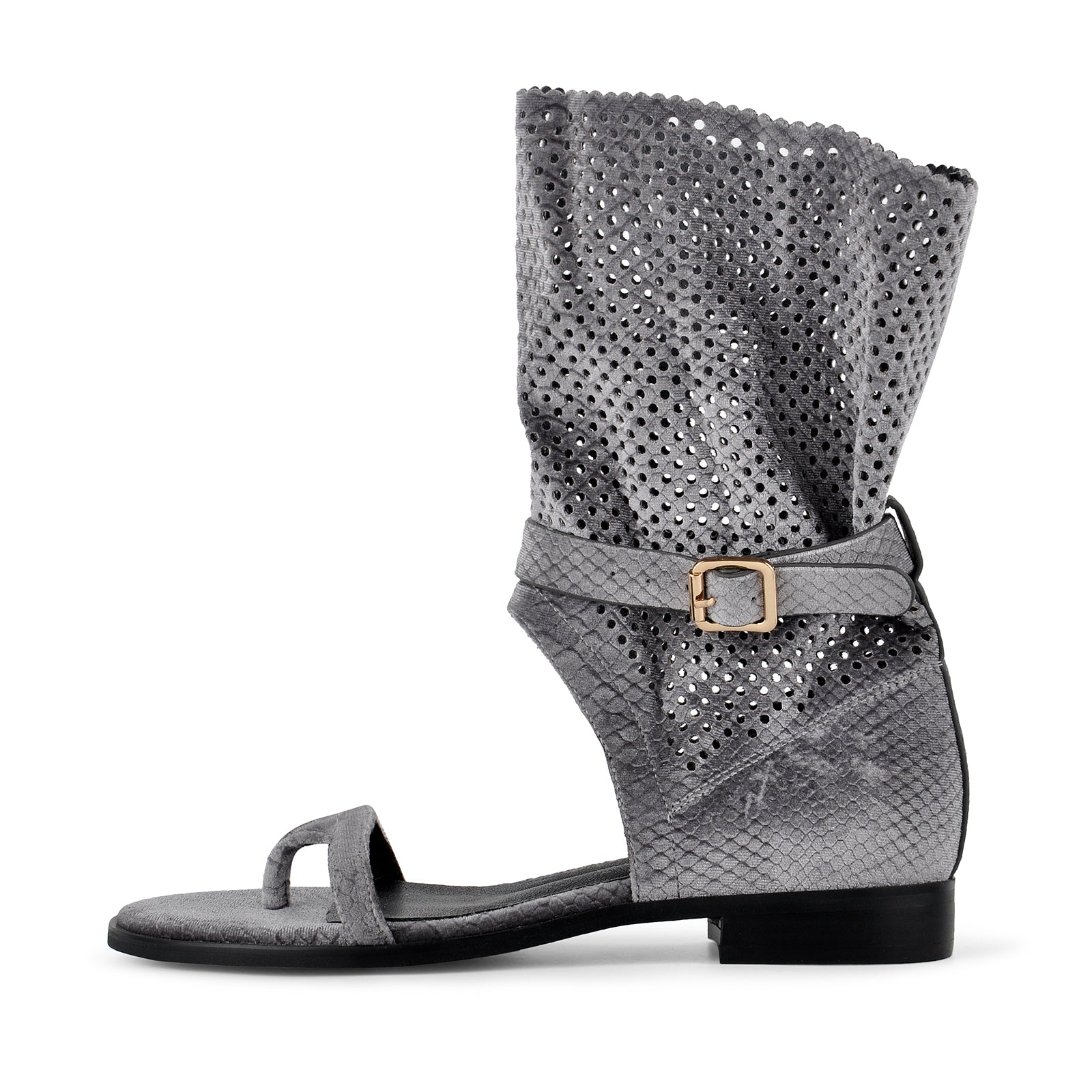 Flip-Flop Buckle Cutout Flat Bootie Sandals - Onlymaker