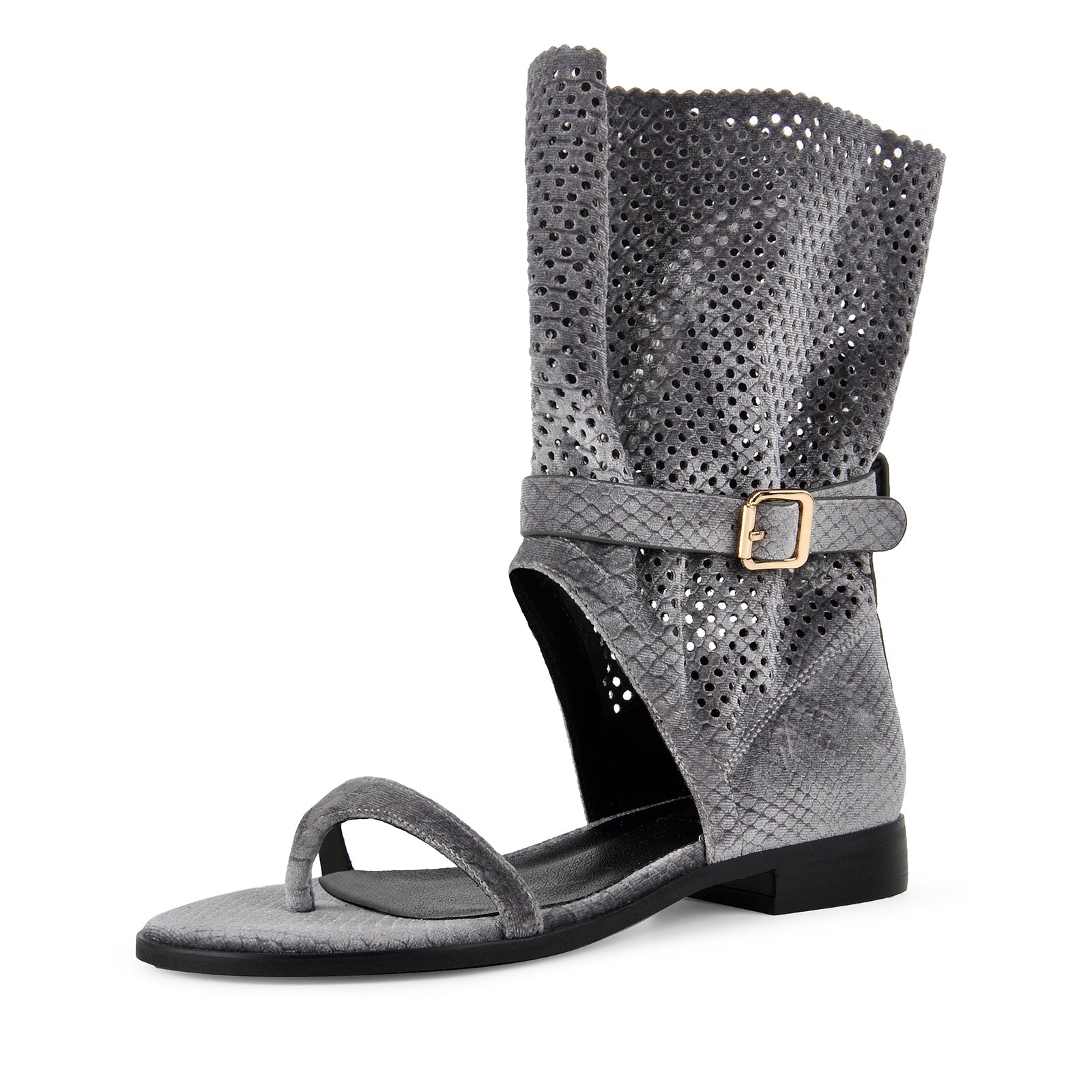 Flip-Flop Buckle Cutout Flat Bootie Sandals - Onlymaker