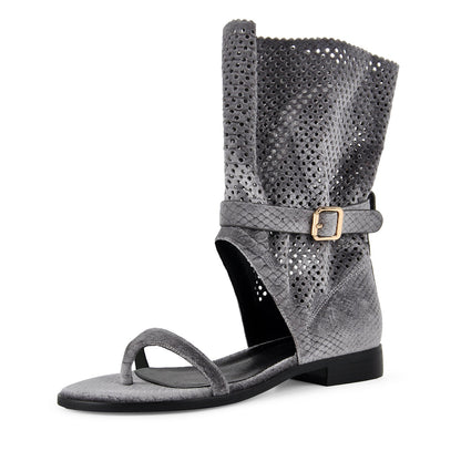 Flip-Flop Buckle Cutout Flat Bootie Sandals - Onlymaker