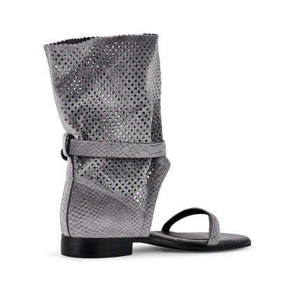 Flip-Flop Buckle Cutout Flat Bootie Sandals - Onlymaker