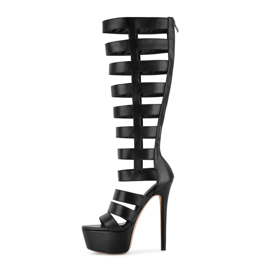 Platform Gladiator Cutout Zipper Boots Sandals - Onlymaker