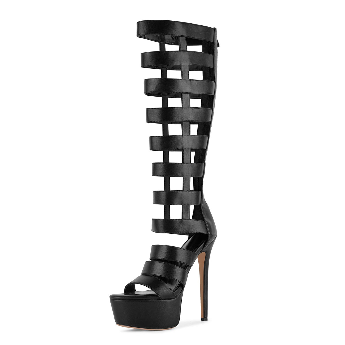 Platform Gladiator Cutout Zipper Boots Sandals - Onlymaker
