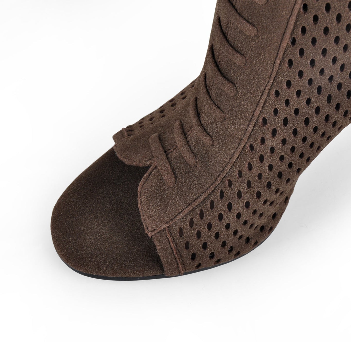 Suede Open Toe Perforated Slingback Bootie Sandals - Onlymaker