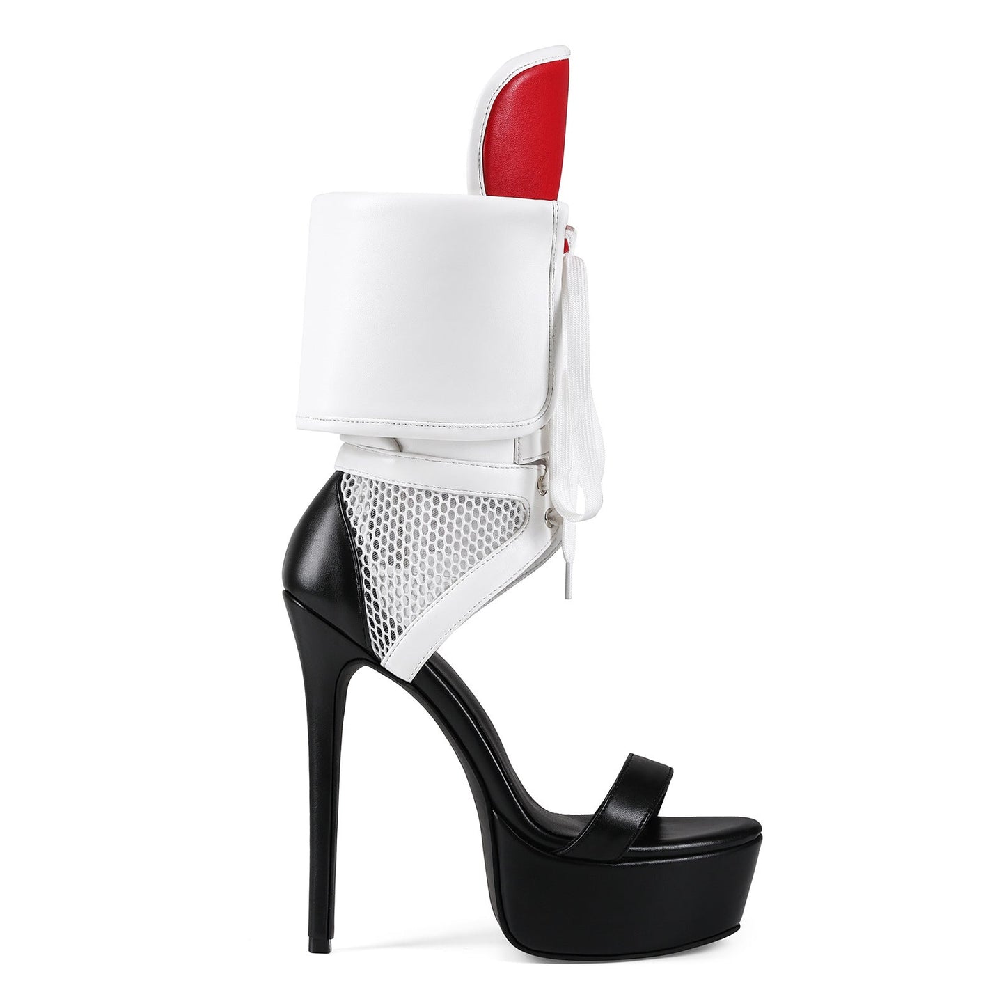 Platform Cutout Mesh Lace-up Ankle Cuff Bootie Sandals - Onlymaker