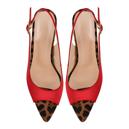 Open Toe Leopard Stiletto Slingback Sandals - Onlymaker