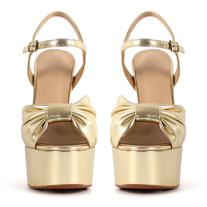 Platform Bowknot Buckle Strap Chunky Heel Sandals - Onlymaker