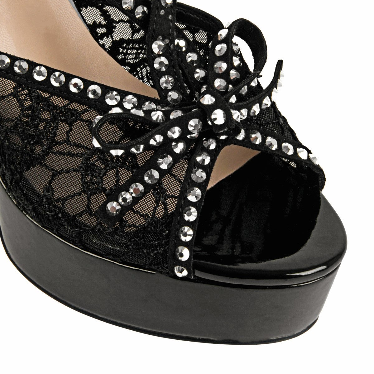 Platform Lace Mesh Rivet Strap Slingback Sandals - Onlymaker