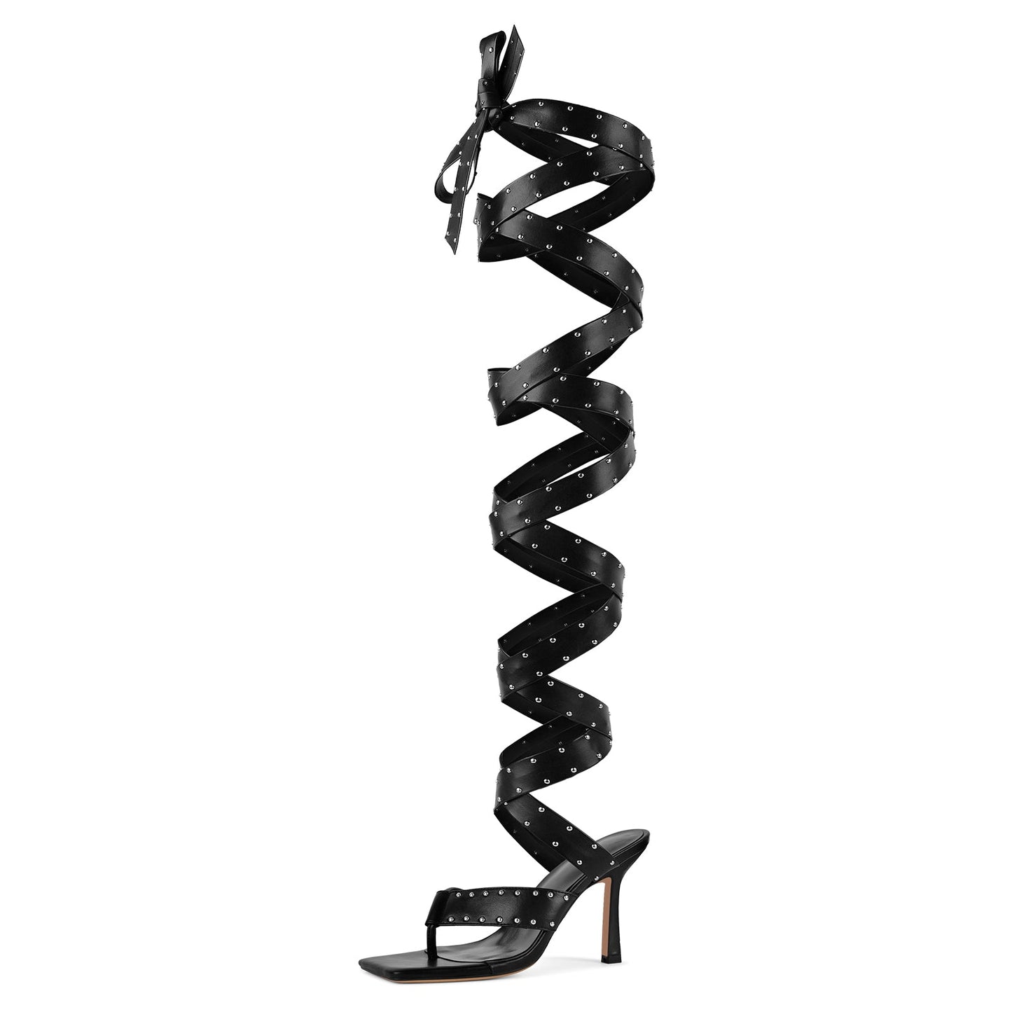 Square Toe Thong Rivet Strappy Lace-up Sandals - Onlymaker