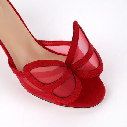 Mesh Butterfly Suede Sandals Mules - Onlymaker
