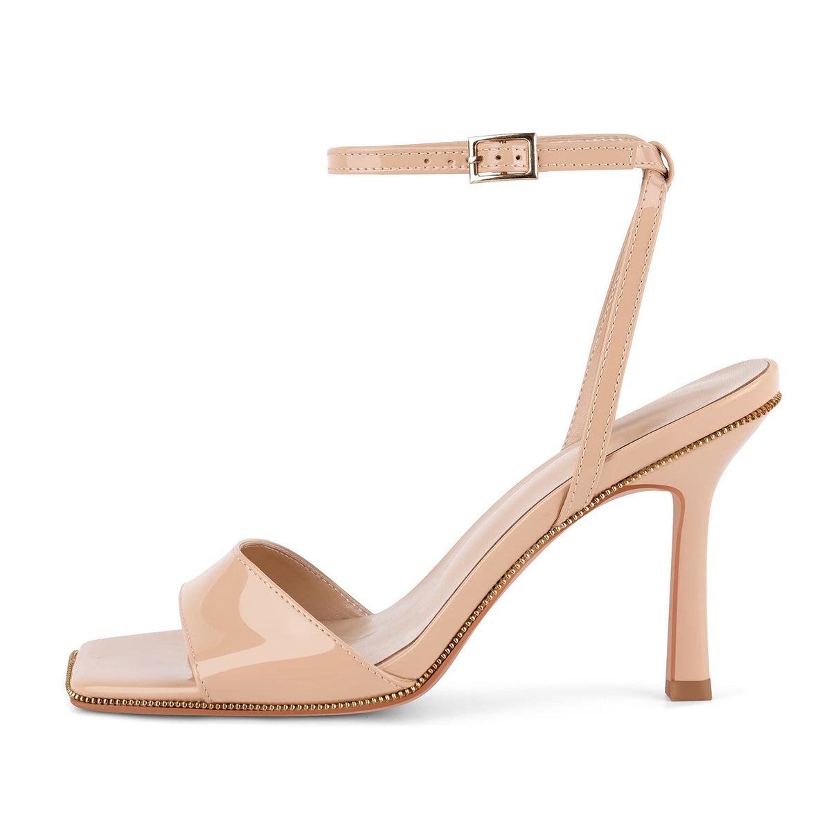 Square Toe Zipper Edge Trim Ankle Strap Sandals - Onlymaker