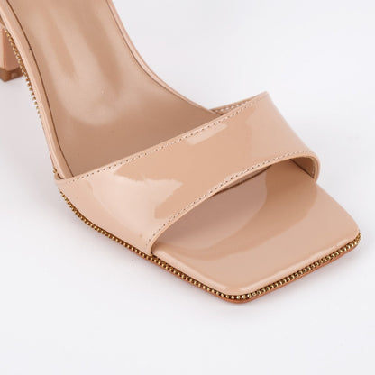 Square Toe Zipper Edge Trim Ankle Strap Sandals - Onlymaker