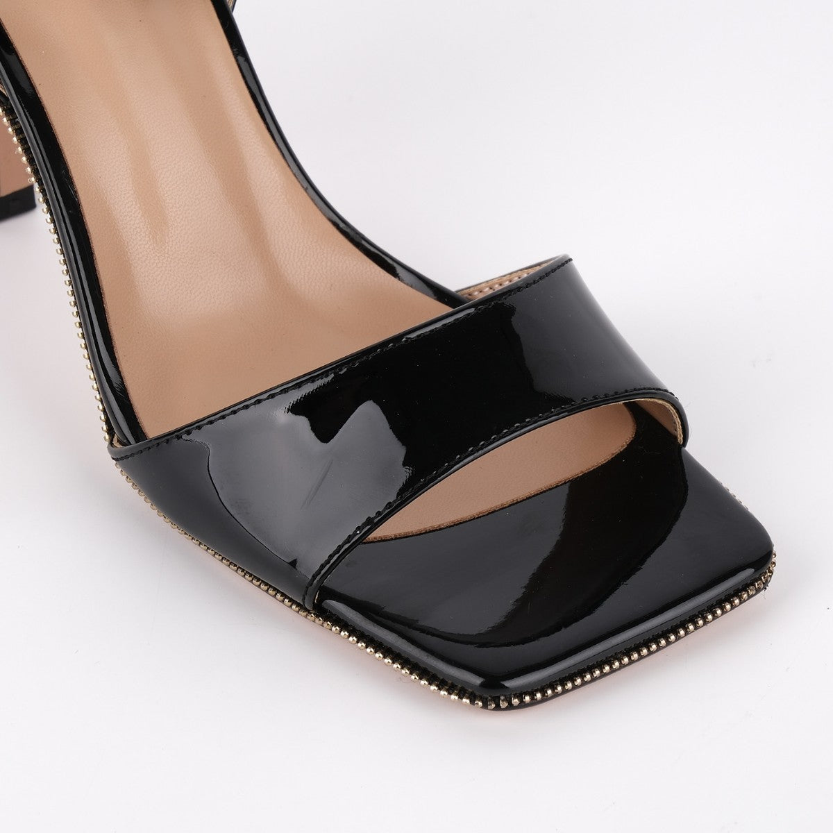 Square Toe Zipper Edge Trim Ankle Strap Sandals - Onlymaker