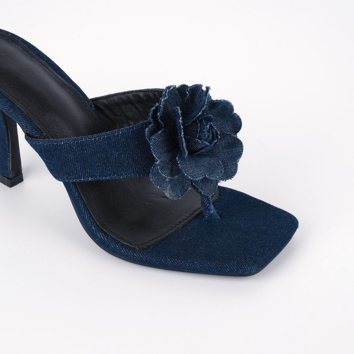 Square Toe Flower Denim Flip Flops Sandals - Onlymaker