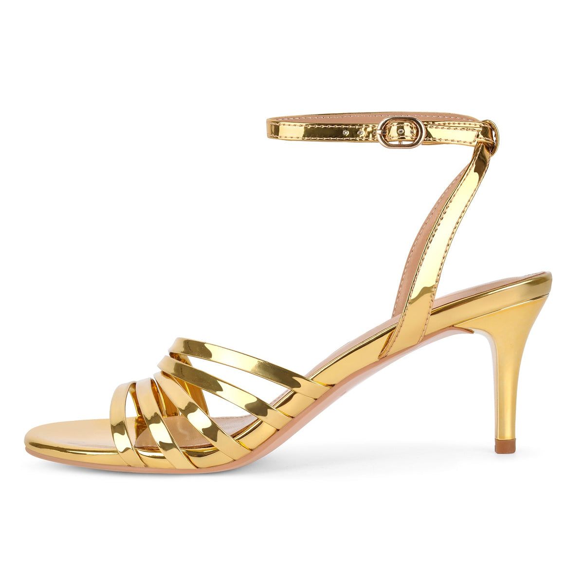 Round Toe Ankle Strap Patent Sandals - Onlymaker