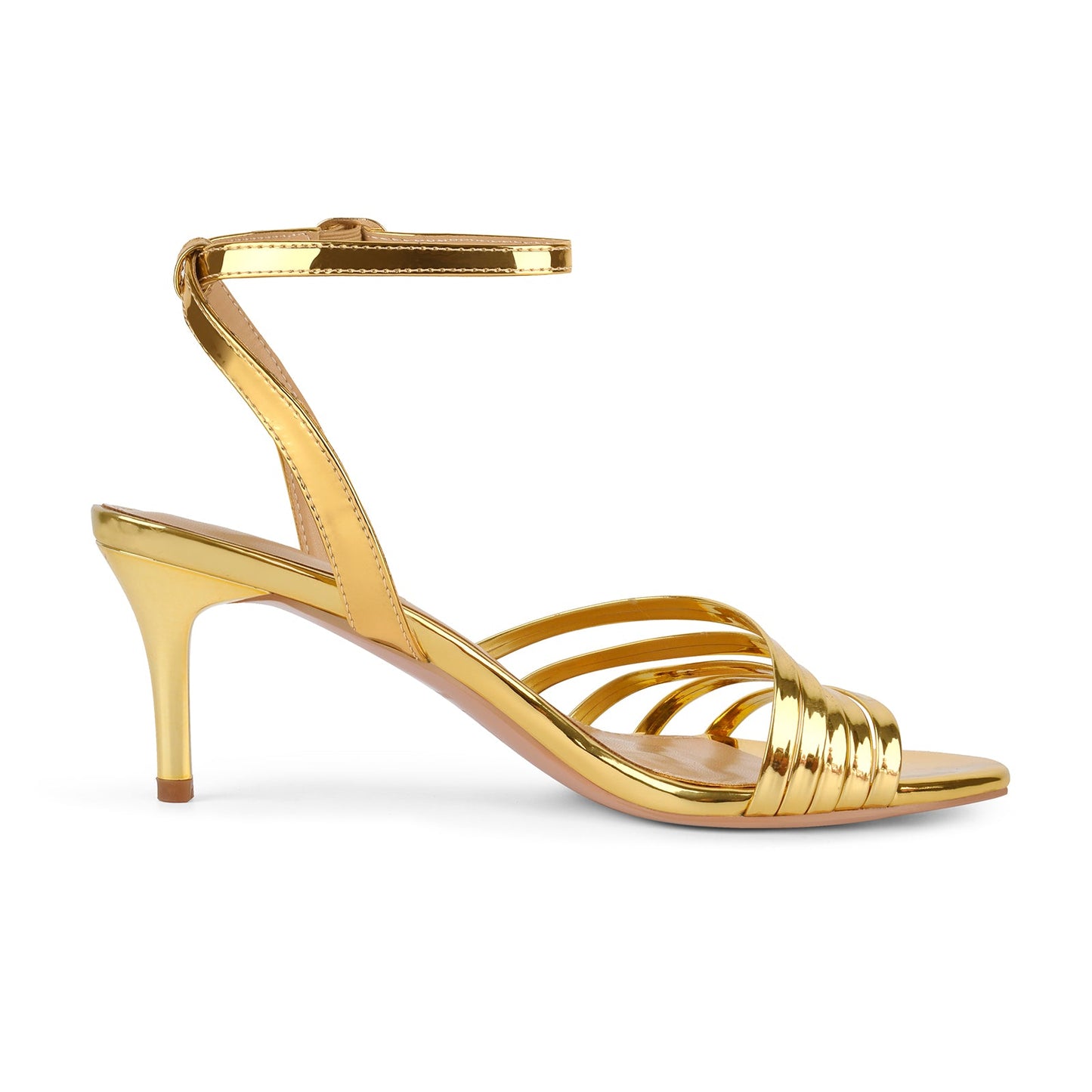 Round Toe Ankle Strap Patent Sandals - Onlymaker