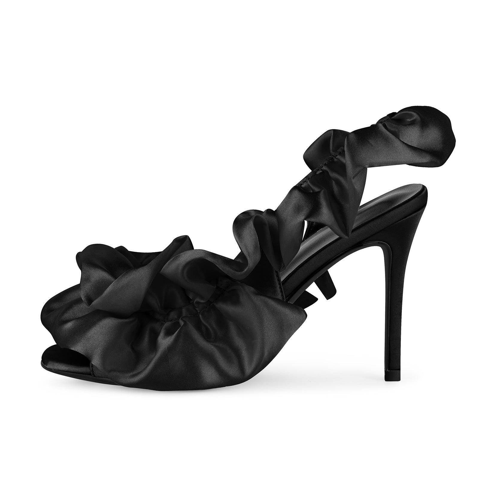 Round Toe Satin Slingback Sandals - Onlymaker
