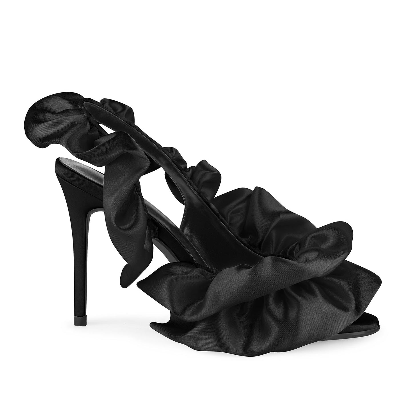 Round Toe Satin Slingback Sandals - Onlymaker