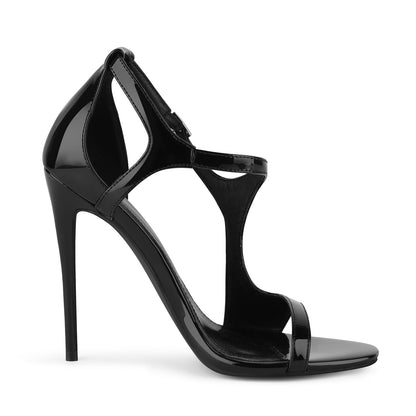 Round Toe Buckle Strap Patent Sandals - Onlymaker