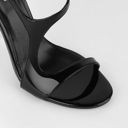 Round Toe Buckle Strap Patent Sandals - Onlymaker
