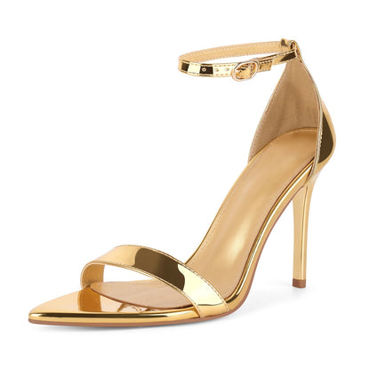 Pointed Toe Ankle Strap Patent Sandals - Onlymaker