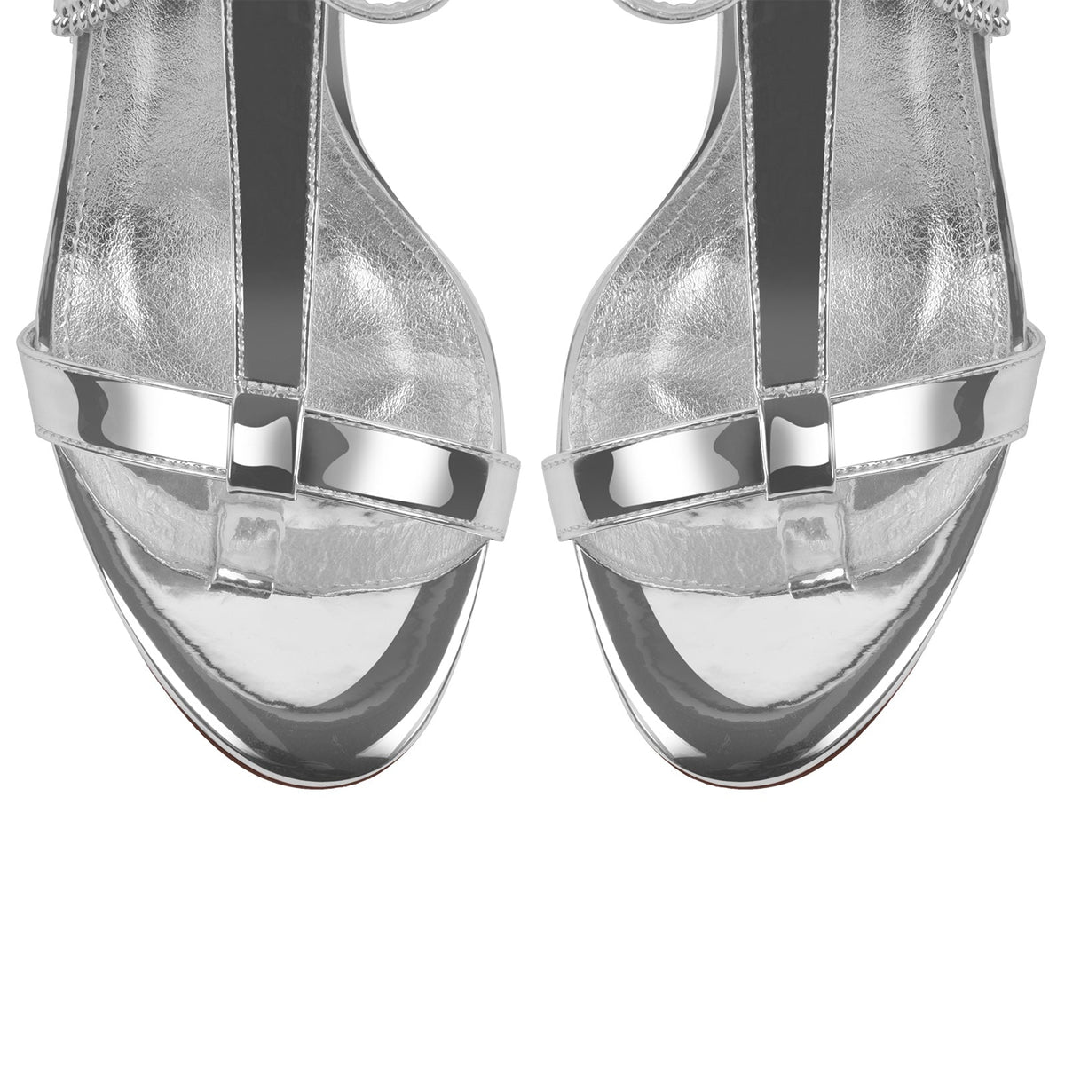 Round Toe Fur Metal Chain Lace-up Sandals - Onlymaker