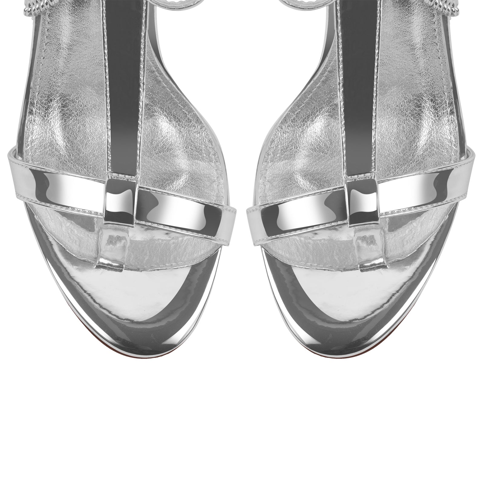 Round Toe Fur Metal Chain Lace-up Sandals - Onlymaker