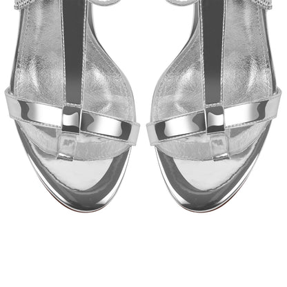 Round Toe Fur Metal Chain Lace-up Sandals - Onlymaker