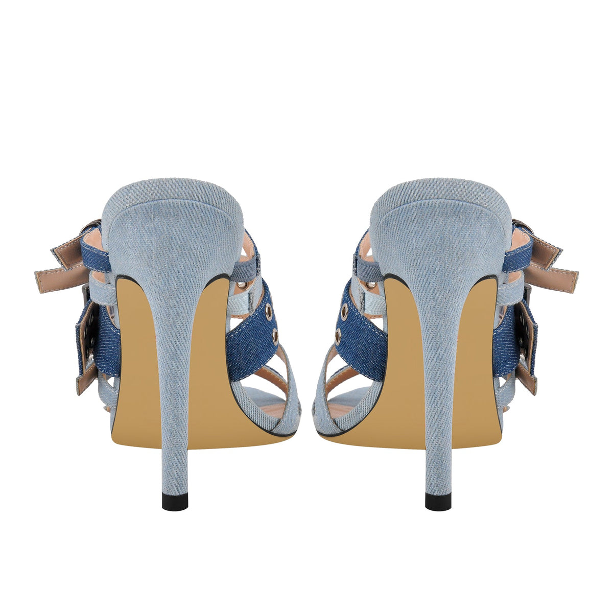 Denim Pointed Toe Buckle Straps Mules - Onlymaker
