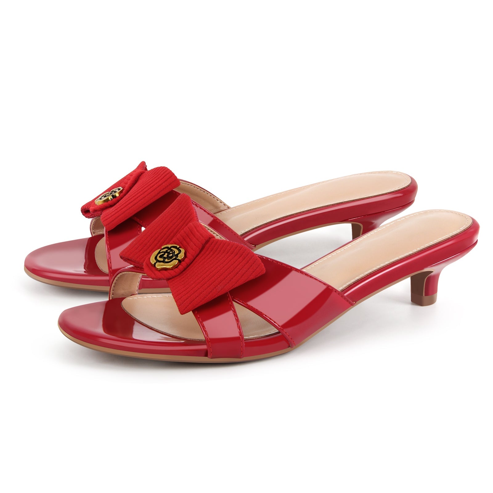 Round Toe Bow Kitten Heel Sandals Mules - Onlymaker