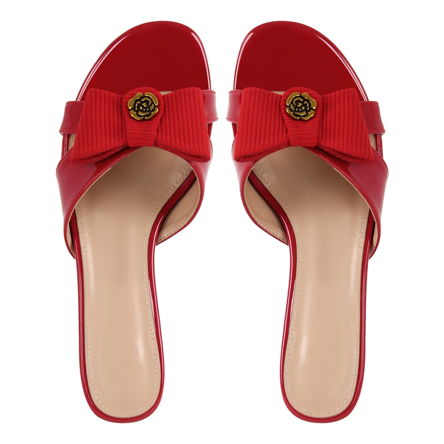 Round Toe Bow Kitten Heel Sandals Mules - Onlymaker