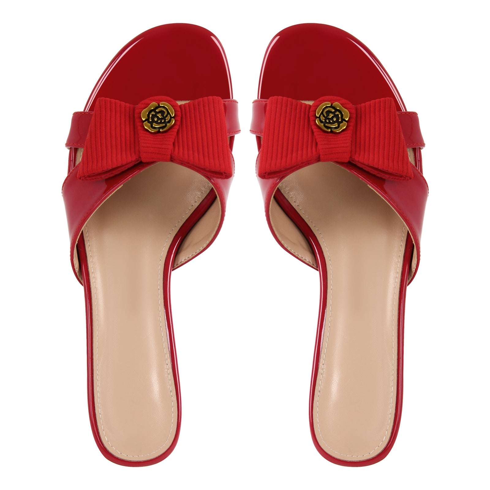 Round Toe Bow Kitten Heel Sandals Mules - Onlymaker