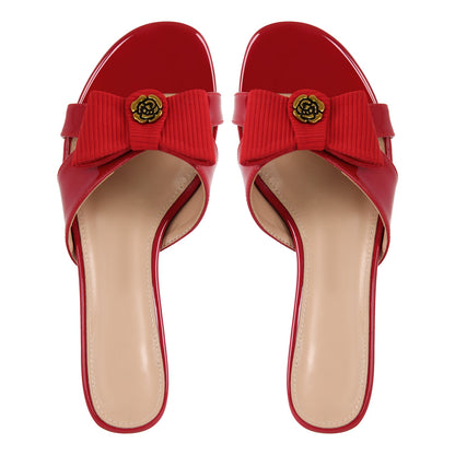 Round Toe Bow Kitten Heel Sandals Mules - Onlymaker