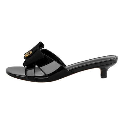 Round Toe Bow Kitten Heel Sandals Mules - Onlymaker