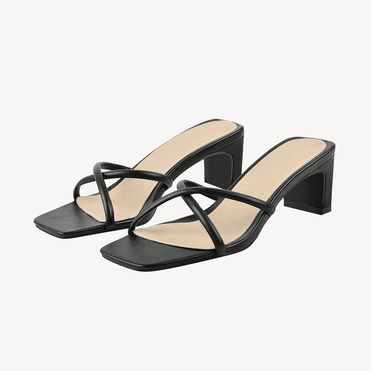 Square Toe Block Heel Sandals Mules - Onlymaker