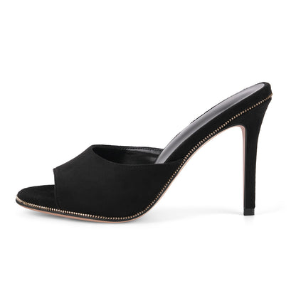 Suede Round Toe Slip On Sandals Mules - Onlymaker
