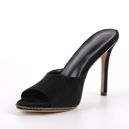 Suede Round Toe Slip On Sandals Mules - Onlymaker