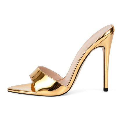 Pointed Toe Patent Leather Sandals Mules - Onlymaker