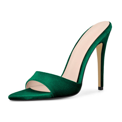 Velvet Pointed Toe Slip On Mules - Onlymaker