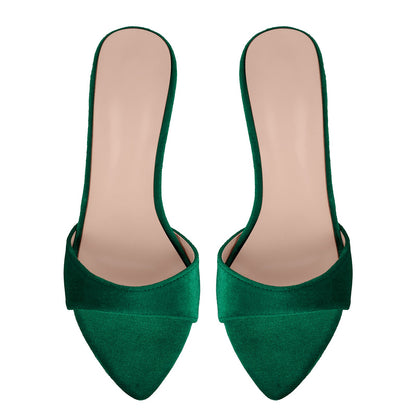 Velvet Pointed Toe Slip On Mules - Onlymaker